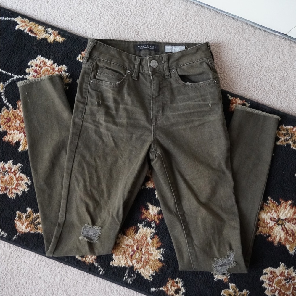 Olive Green High Waisted Jeggins - Aeropostale